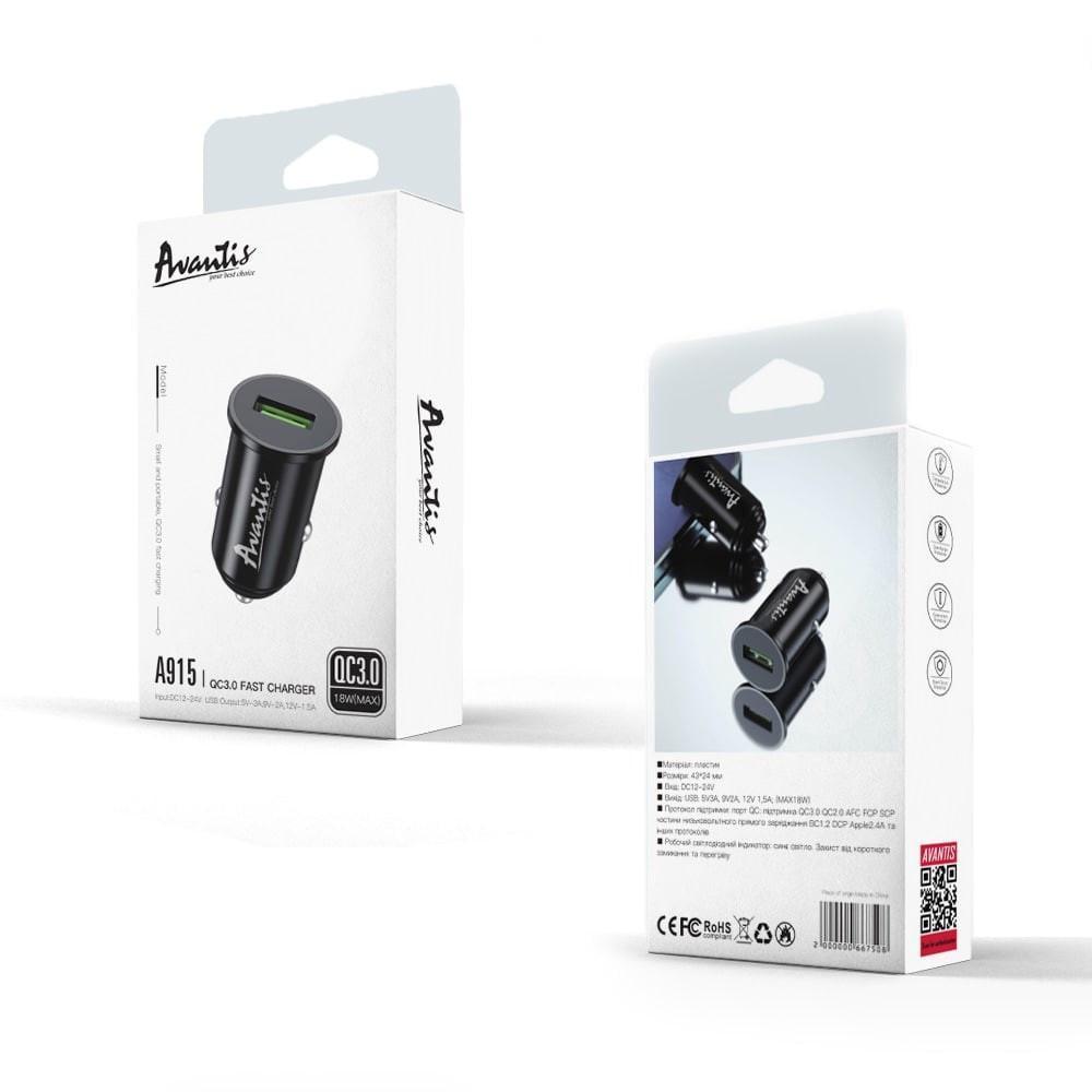 Зарядное устройство автомобильное Avantis A915 QC3.0 18W 3A Черный (1858272780) - фото 2 Зарядное устройство автомобильное Avantis A915 QC3.0 18W 3A Черный (1858272780) - фото 2