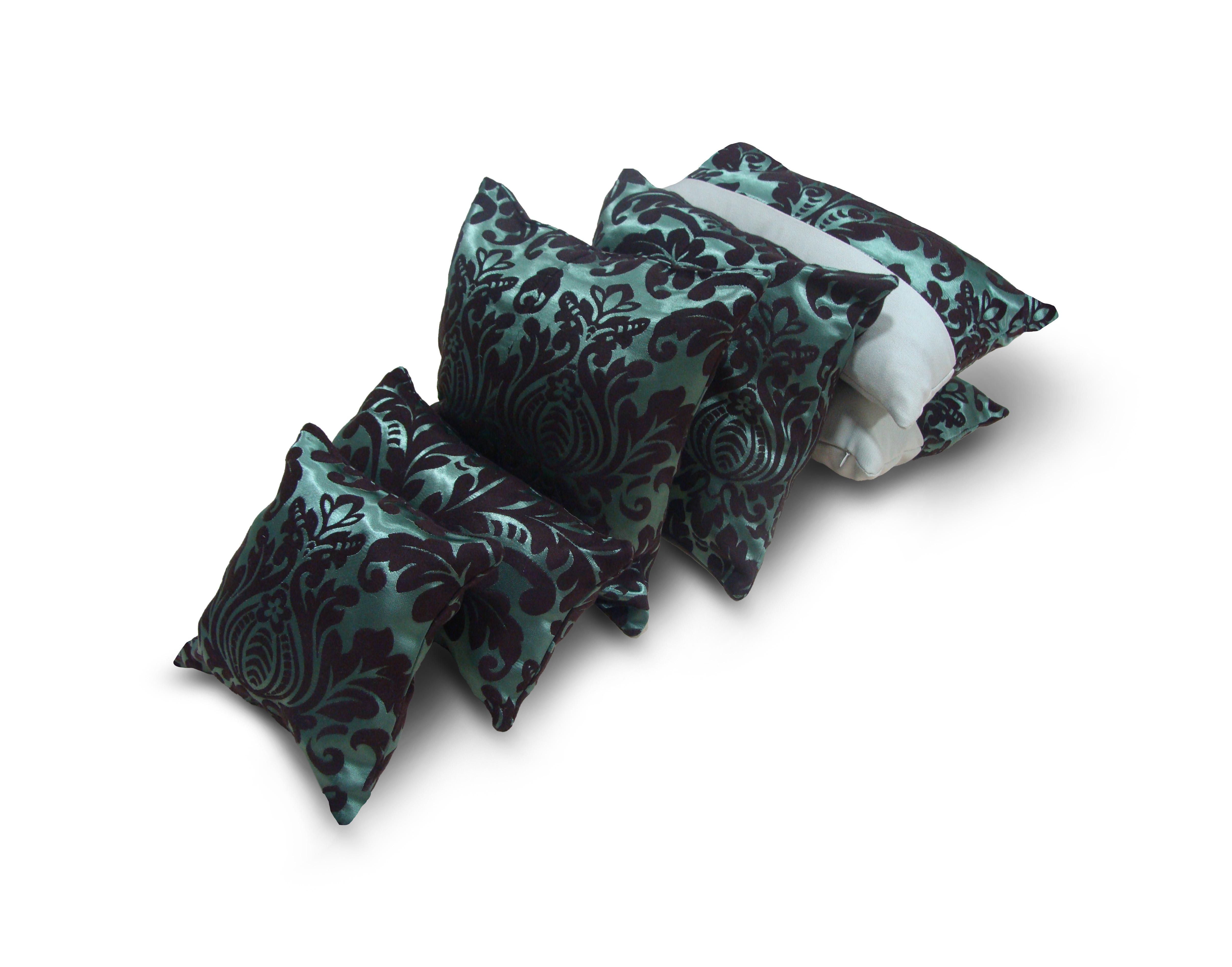Комплект декоративных подушек Firanka Damask 30х30 см 2 шт. 28х15 см 1 шт. 20х20 см 1 шт. 22х38 см 2 шт. Бирюзовый с черным (п_0419)