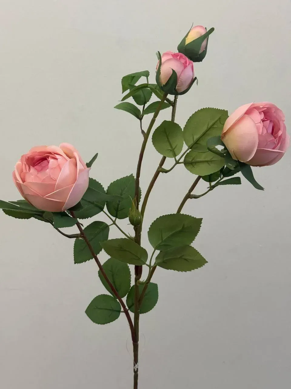 Искусственная пионовидная роза 3 цветка на ветке Розовый (P0002)