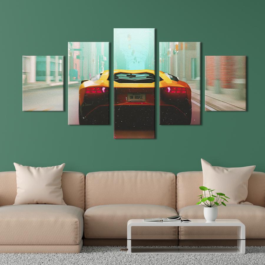 Картина на холсте Жёлтая Lamborghini на улице города 162x80 см (1342-52)