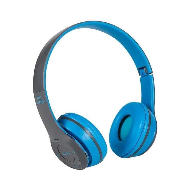 Беспроводные Bluetooth наушники P47BT Bluetooth MP3 FM радио MicroSD Голубой (12080/13mel)