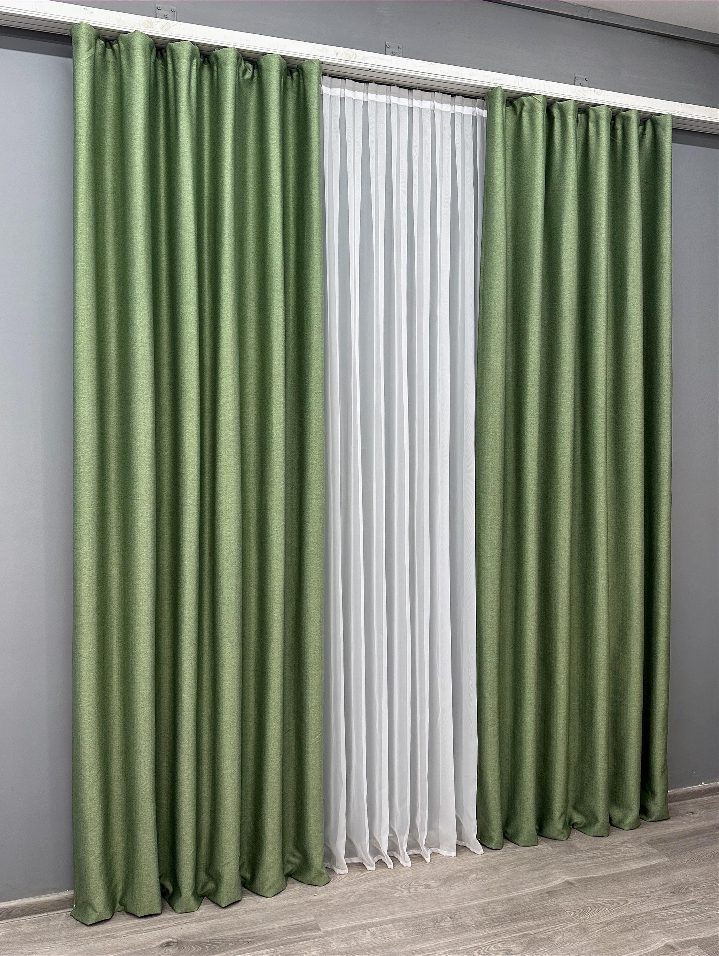 Комплект готовых штор VR-Textil Шенил однотонный №1684ш 150х270 см 2 шт. Зеленый (33-0588) - фото 3