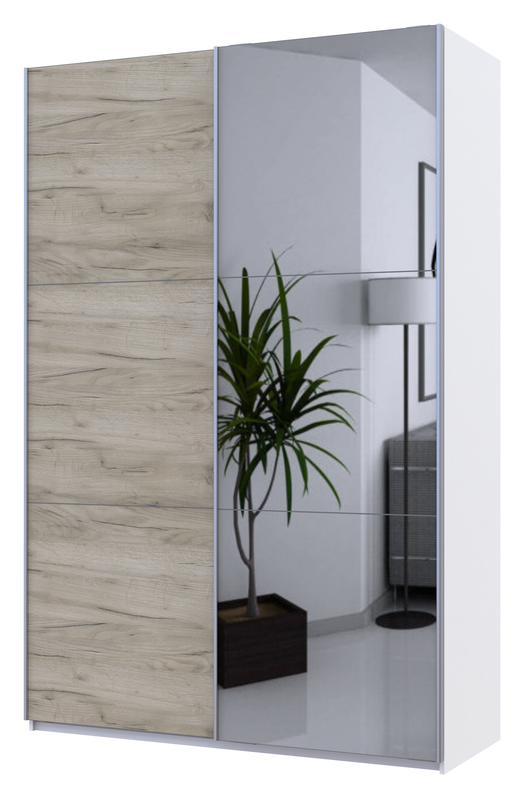 Шкаф-купе двухдверный Doros G-Caiser 160х60х240 см Белый/Дуб Крафт Серый/Зеркало (DRS-011009)