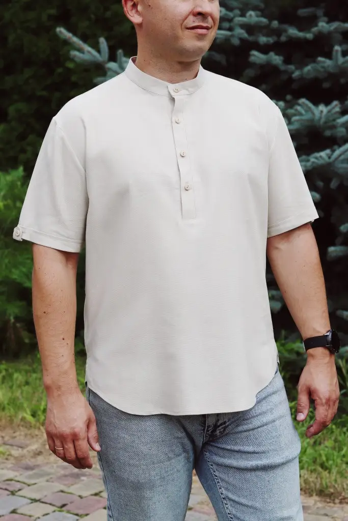 Рубашка мужская льняная S/M Бежевый (0001859-S/M) - фото 4 Рубашка мужская льняная S/M Бежевый (0001859-S/M) - фото 4