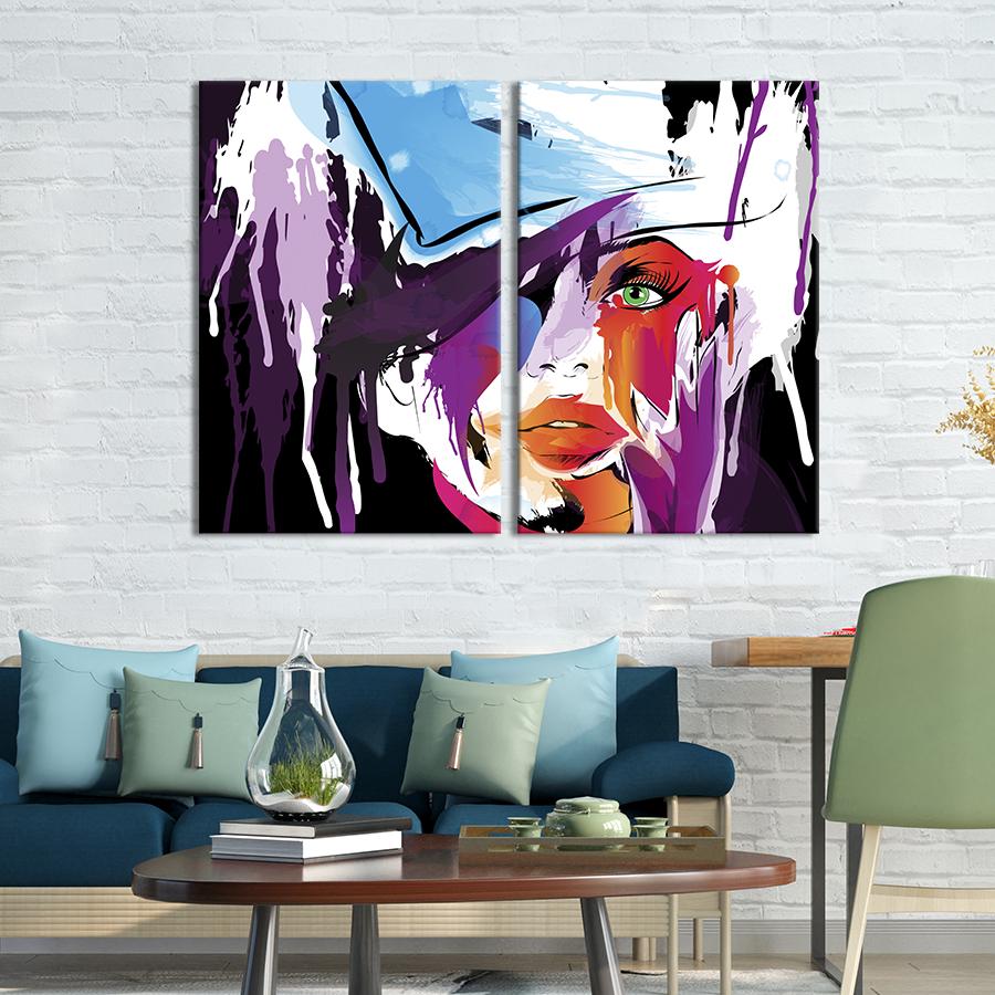 Настенный декор диптих картина на холсте для интерьера Абстрактное лицо женщины 111x81 см (506-2)