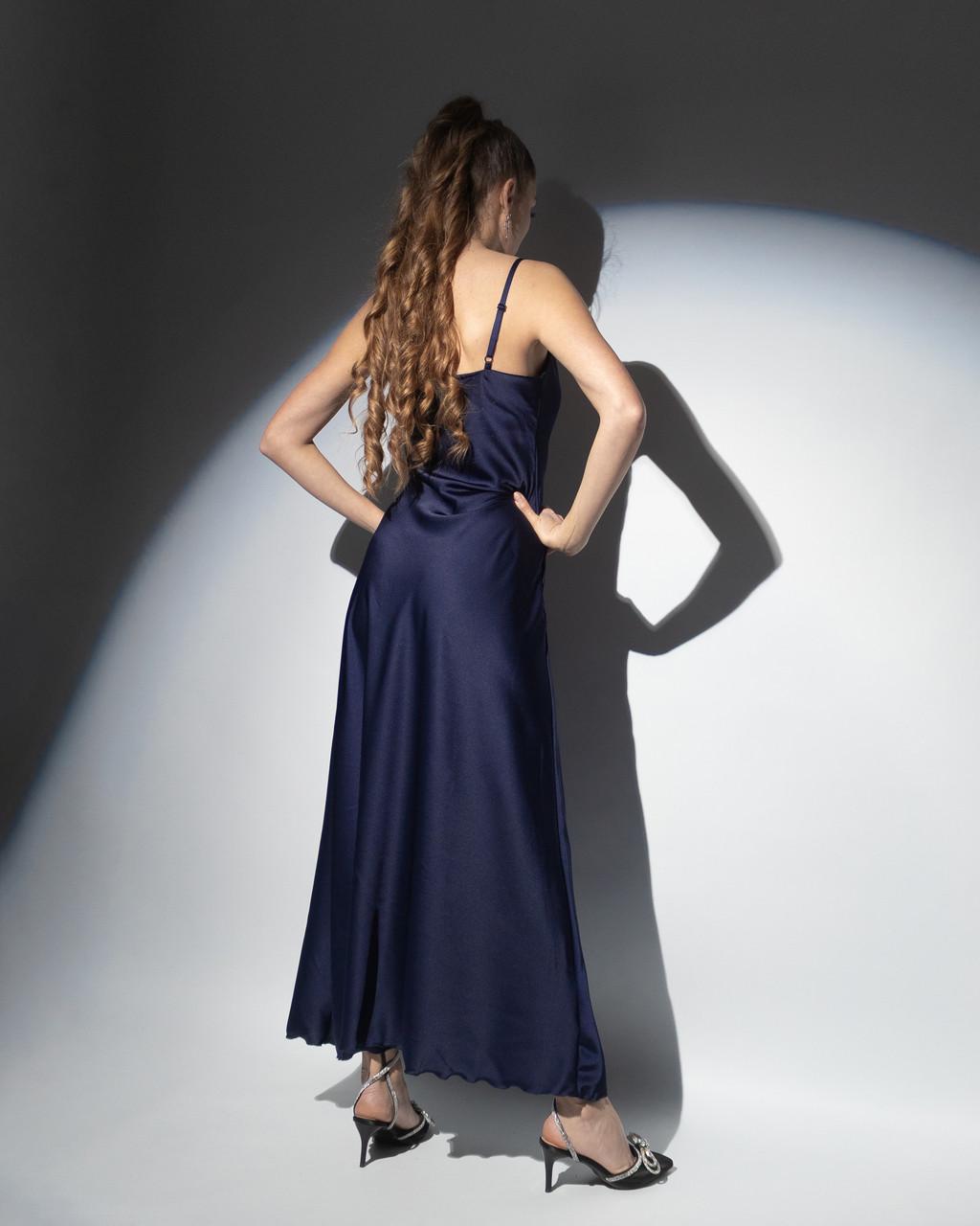 Платье комбинация женское длинное шелковое Темно-cиний (2092289651) - фото 6 Платье комбинация женское длинное шелковое Темно-cиний (2092289651) - фото 6