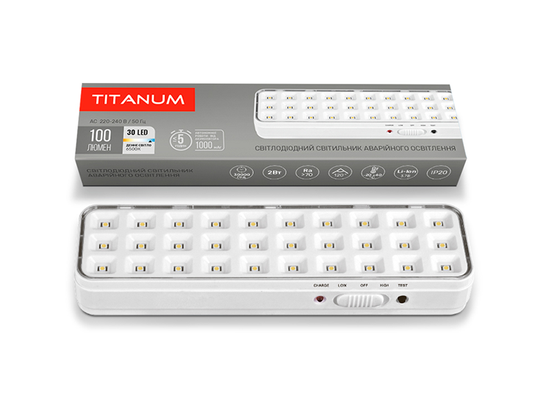 Светильник аккумуляторный аварийный Titanum TL-EM1106 30LED 6500K (6144)