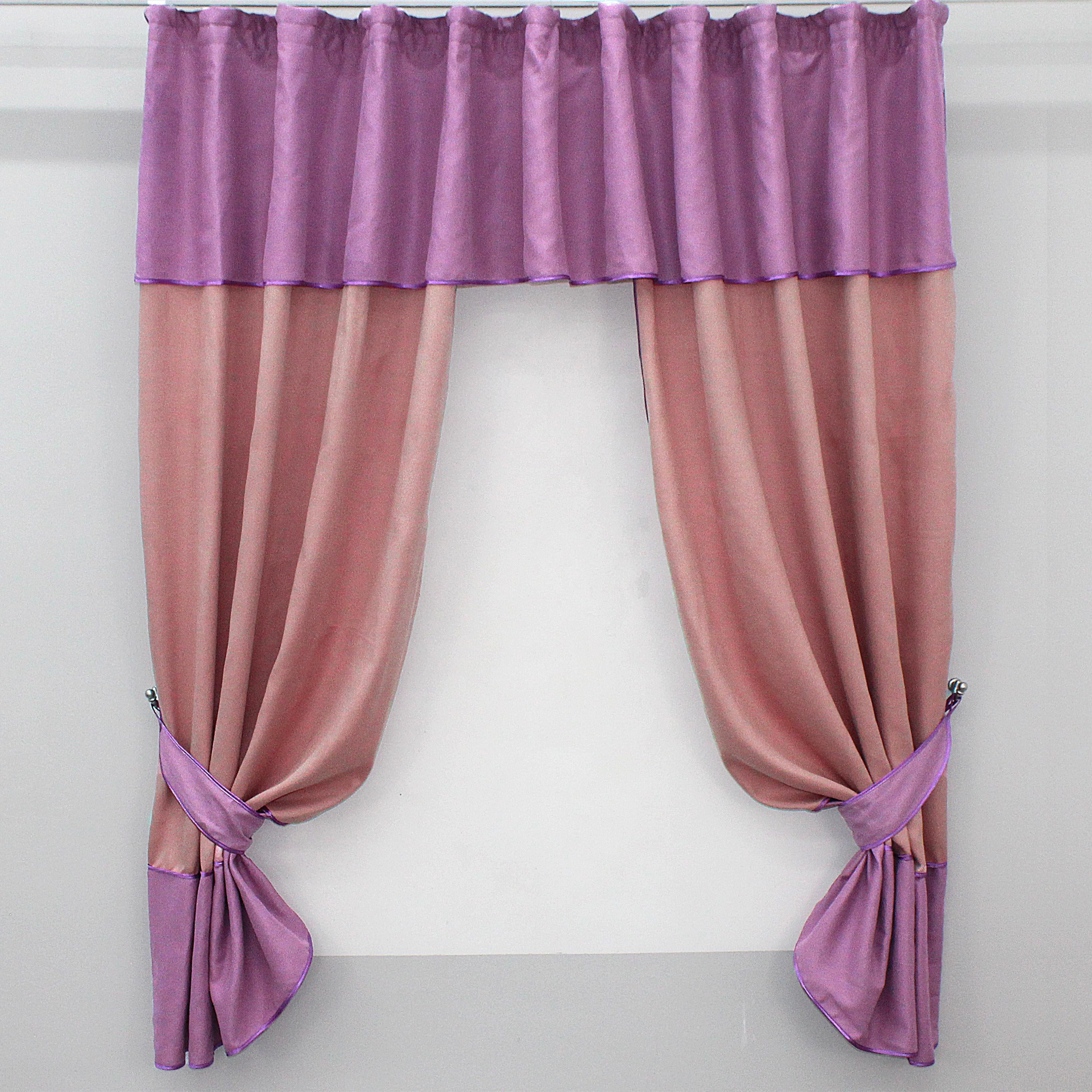 Шторы кухонные VR-Textil №073к с ламбрекеном и подхватами 270х170 см Пудровый/Розовый (50-922)