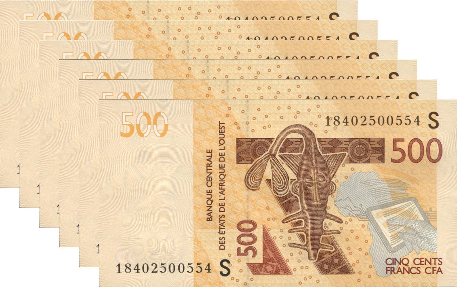 Коллекционная банкнота Гвинея-Бисау 2012 500 франков 2018 CFA 6 шт. P919Sg UNC
