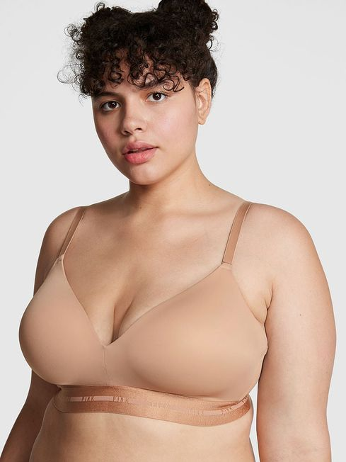 Бюстгальтер безшовний з пуш ап Victoria's Secret PINK Wear Everywhere Lightly Lined Wireless Bra 80С Бежевий (20202647)