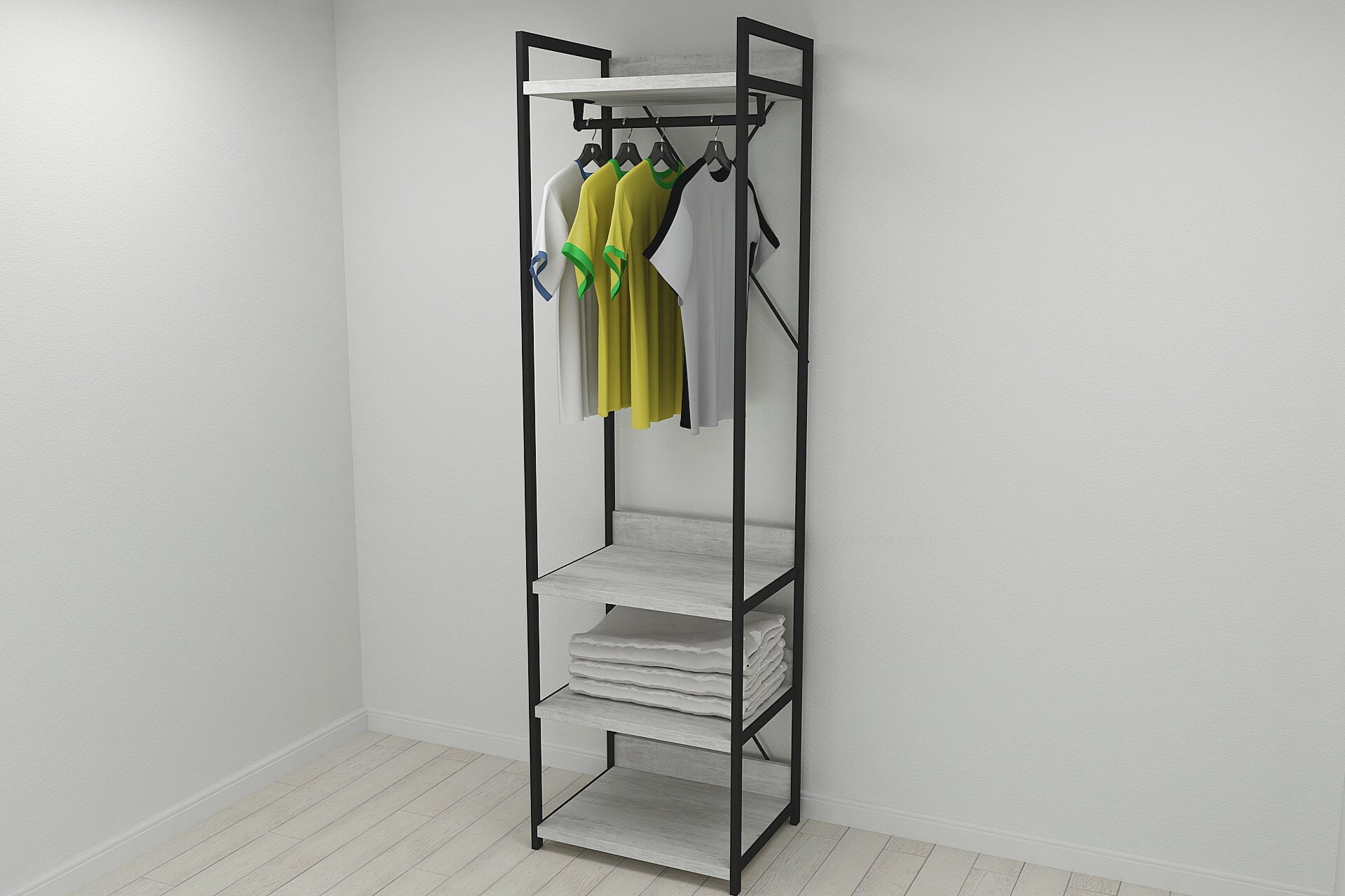 Шкаф-гардероб Ferrum-decor Конект Уни секция 3 серии металл/ДСП 32 мм 220x60x50 см Черный/Бетон (FRD-106886)