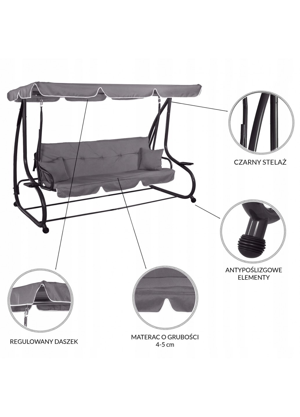Садова гойдалка Springos Linda 162x241 см Сірий (GS0003) - фото 6 Садова гойдалка Springos Linda 162x241 см Сірий (GS0003) - фото 6