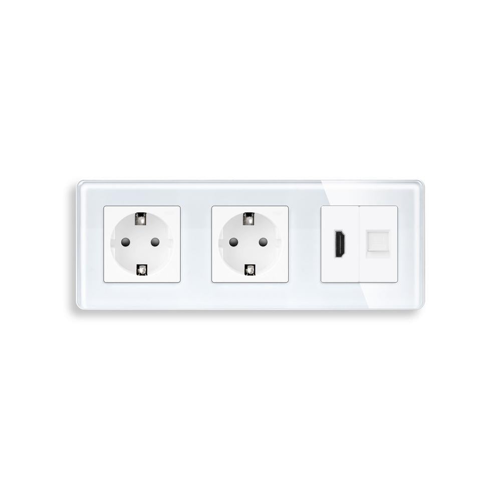 Розетка настенная ELIOS с HDMI/интернет RJ-45 стеклянная рамка Белый (TW-M3FHDMICAT6-WT)