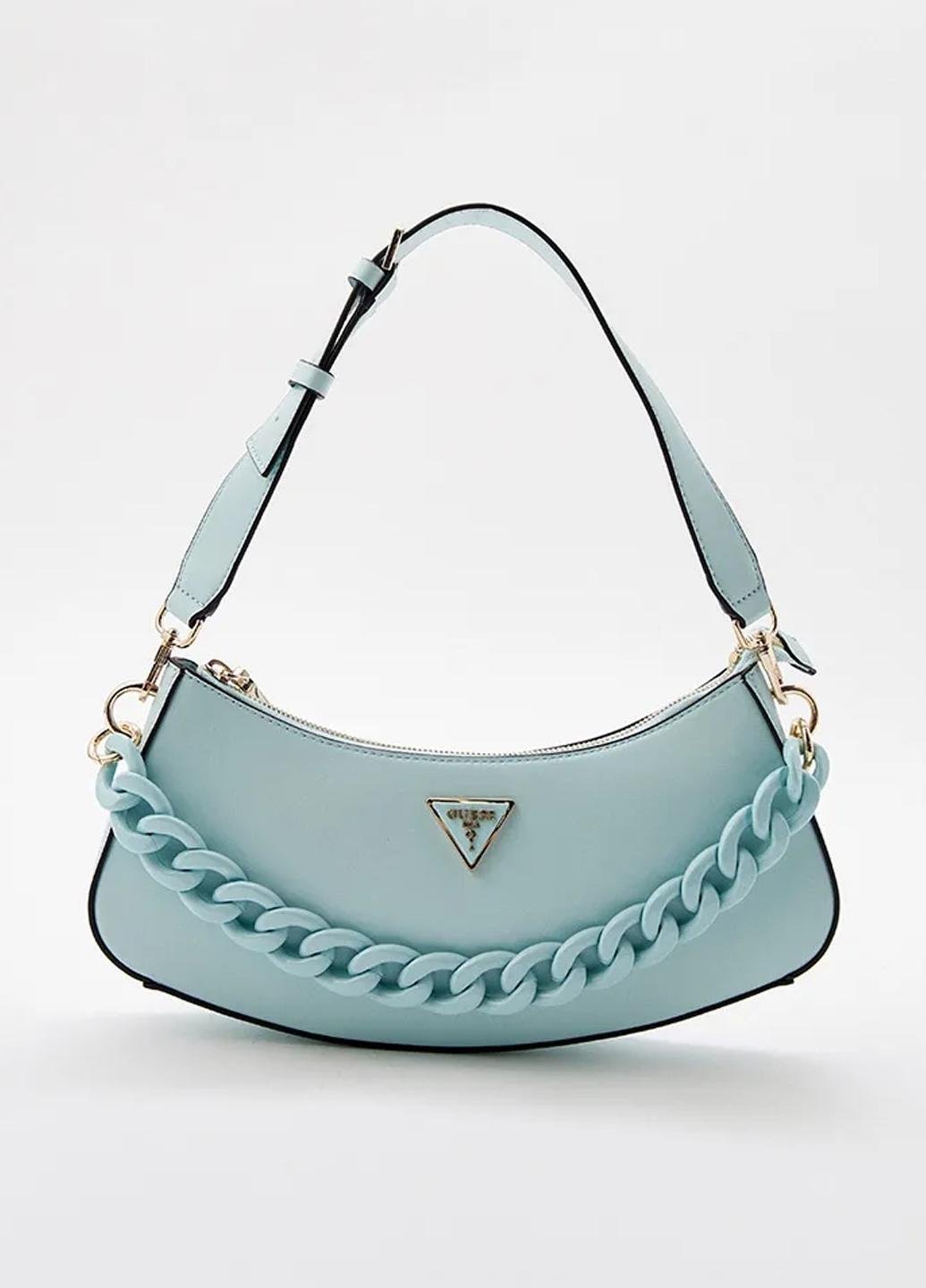 Сумка багет жіноча з екошкіри Guess CORINA TOP ZIP SHOULDER BAG HWVP8766180-ICE Світло-бірюзовий
