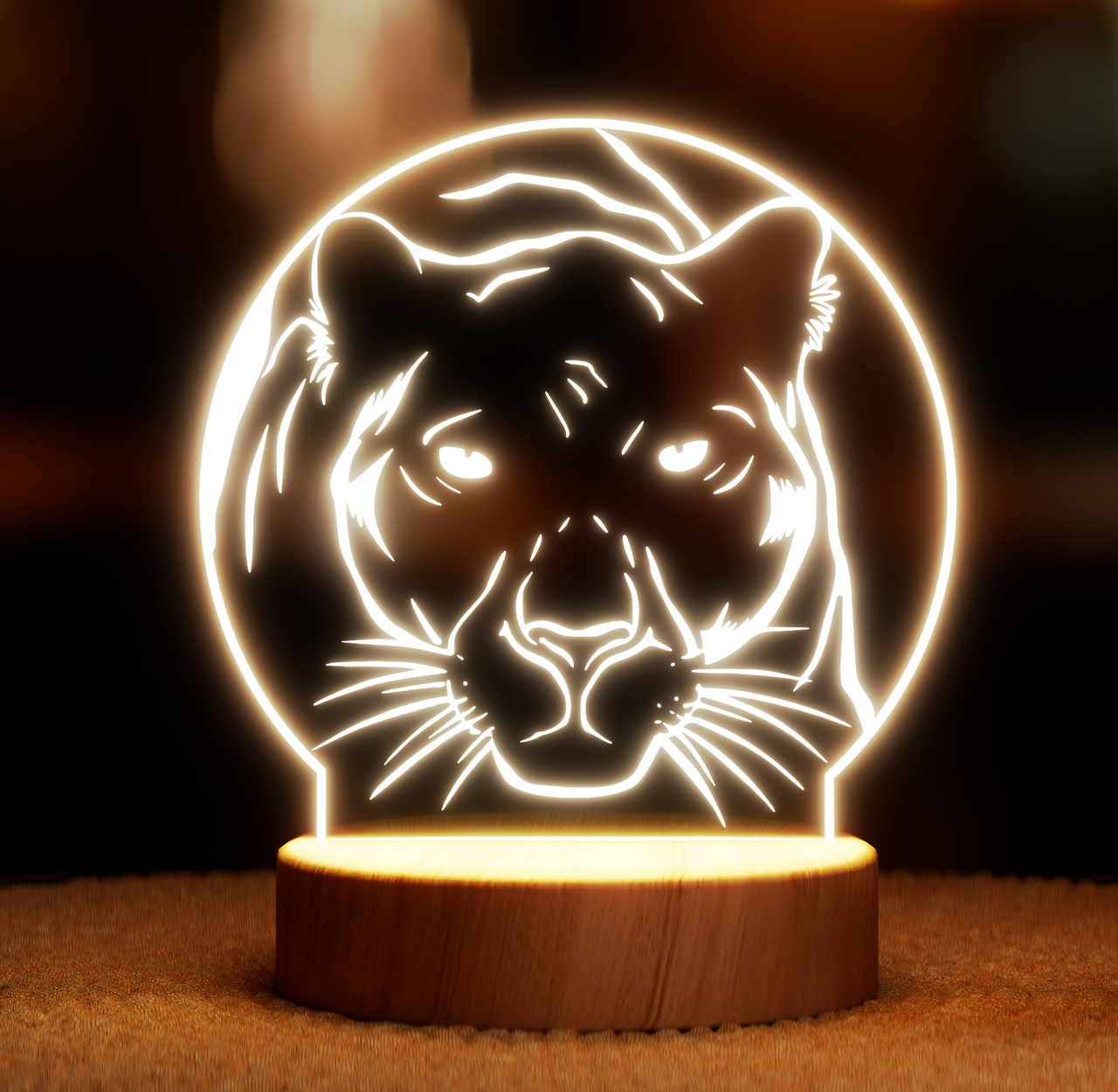 Нічник-світильник Lampic Пума USB дерево/акрил 15х19 см Жовтий (32377411)