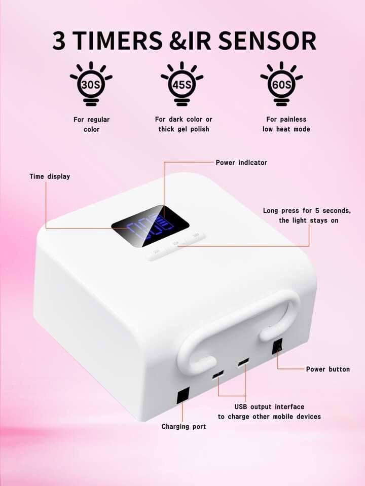 Лампа UV/LED беспроводная BY10 9600 mAh 220 Вт Белый - фото 8 Лампа UV/LED беспроводная BY10 9600 mAh 220 Вт Белый - фото 8