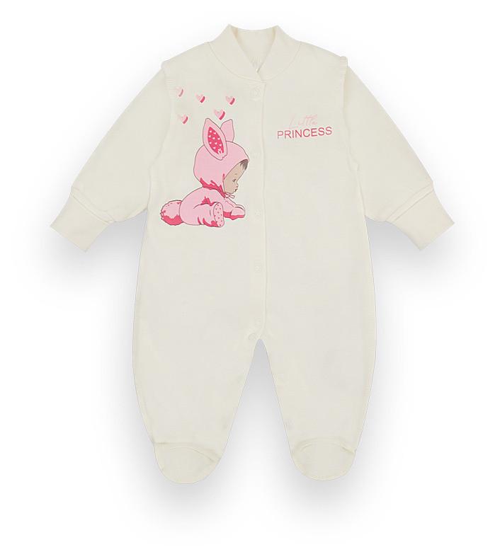 Комбінезон дитячий бавовняний для дівчинки Gabbi КВ-21-11-1 Маленька принцеса 56 см Молочний (12917)