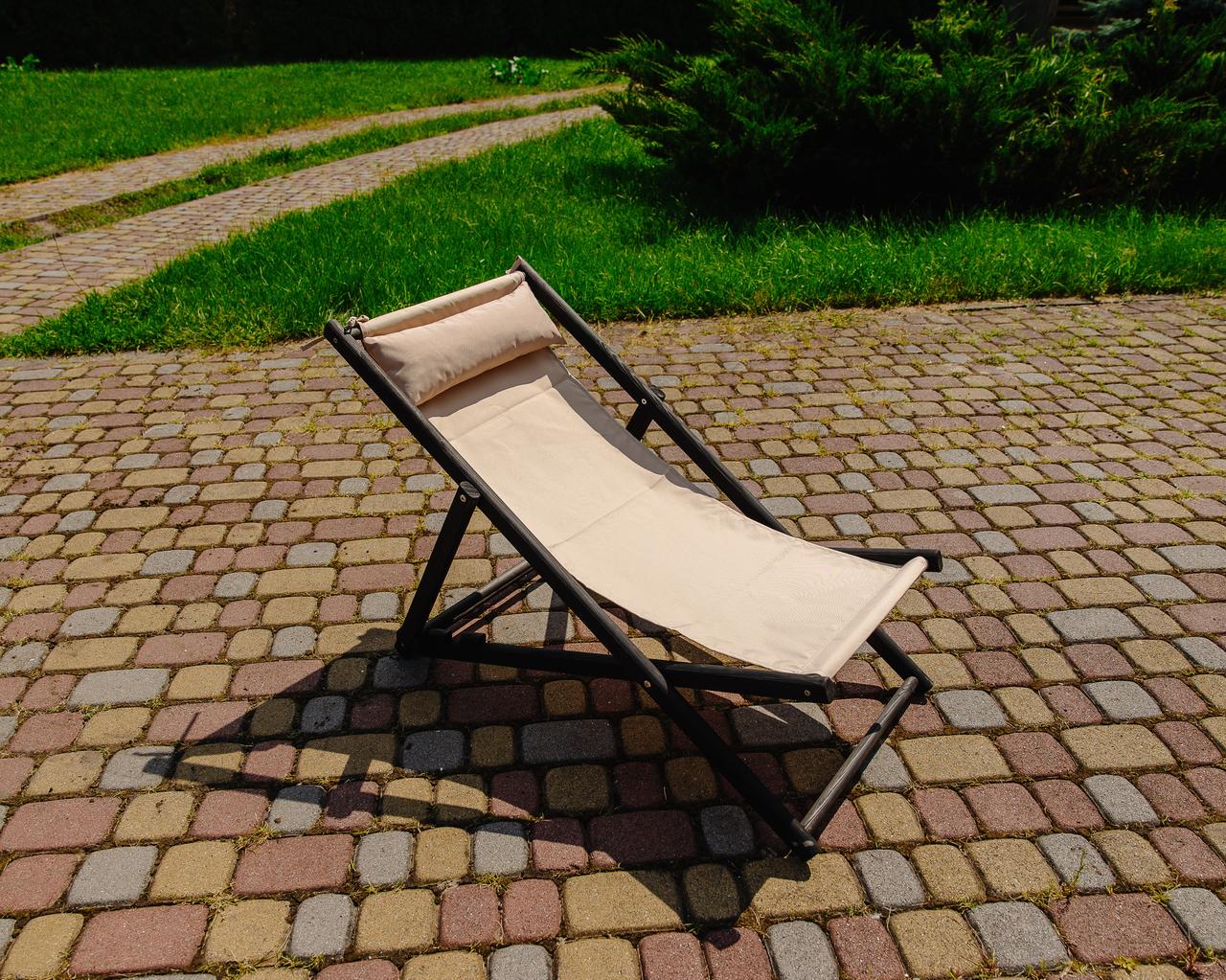 Шезлонг для дачи тканевый XRmaster с подушкой Бежевый/Черный (КШ-018/3) - фото 5