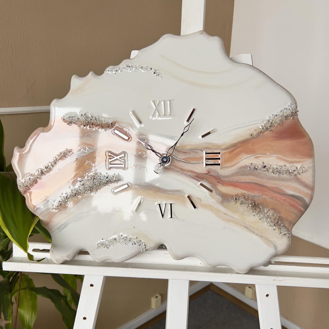 Часы настенные фигурные из эпоксидной смолы Срез камня 60х50 см