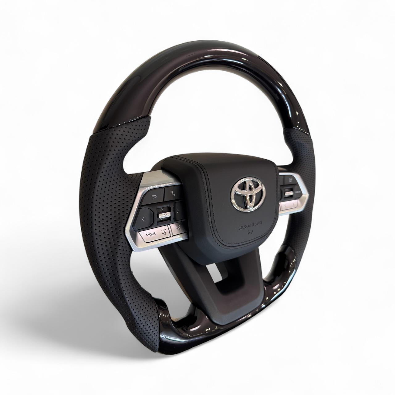 Кермо для Toyota Land Cruiser 200/Prado 150 рояльний лак зі скошеним низом подушка зі шкіри логотип та кнопки хром (29014805) - фото 5