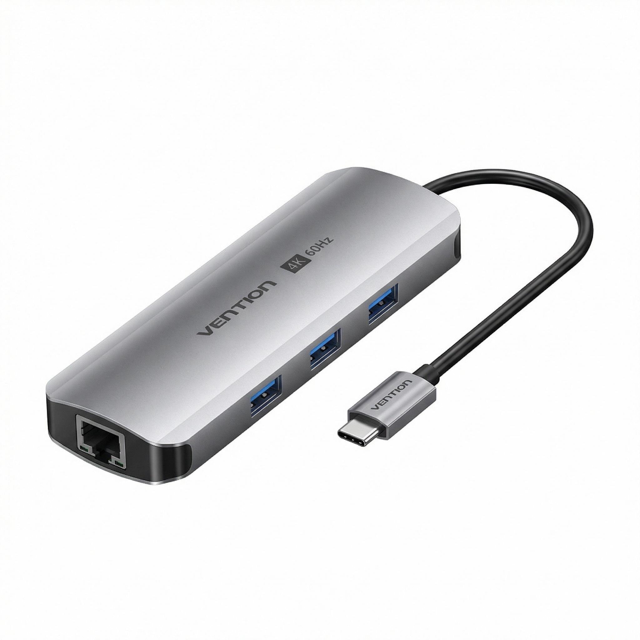 Док-станция USB-C Vention 9в1/HDMI 4K/PD 100 Вт Серый (TQLHB)