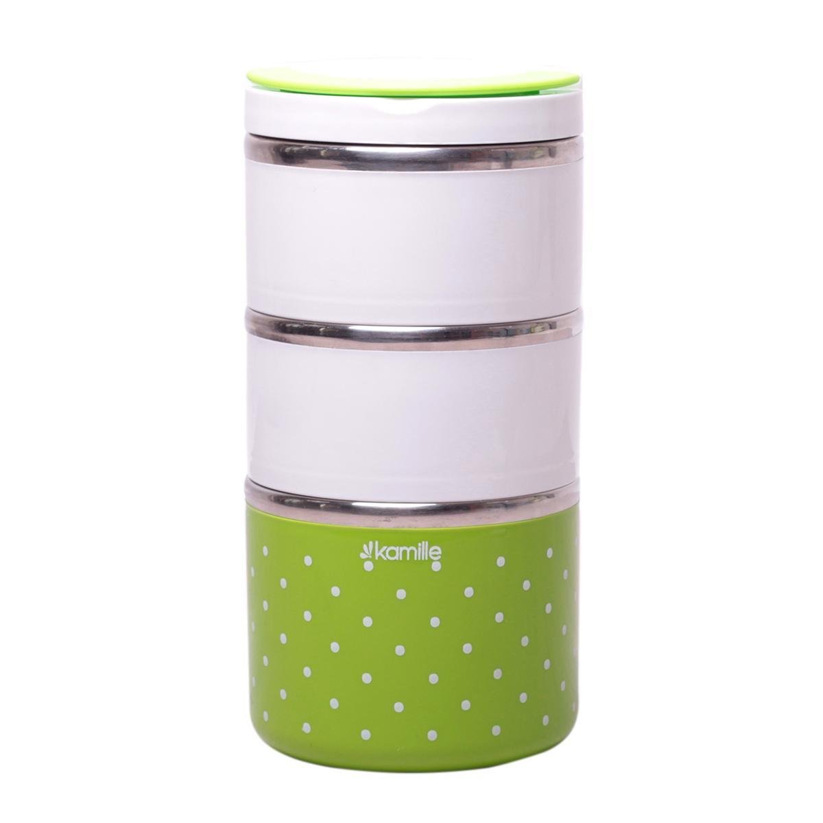 Ланч-бокс тройной Kamille из нержавеющей стали и пластика 1480 мл Салатовый (2104)