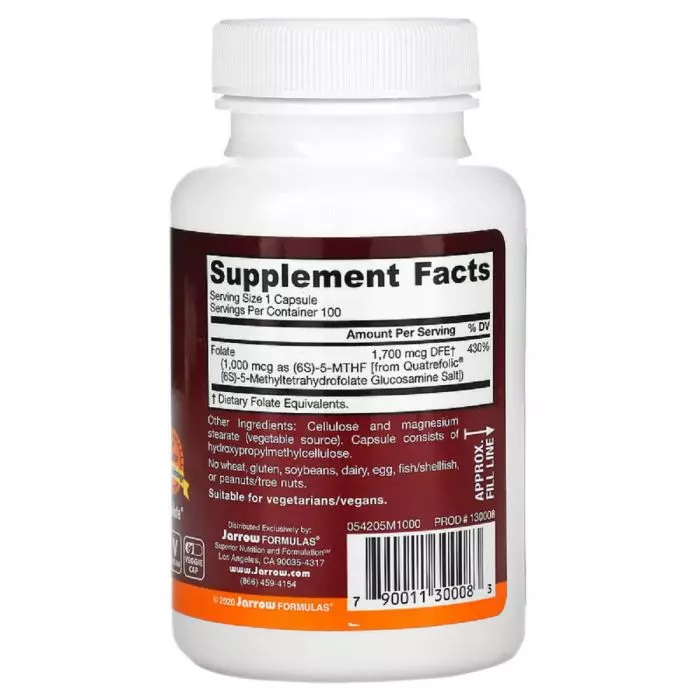 Метилфолат 1000 мкг Jarrow Formulas 100 вегетарианских капсул (JRW30008) - фото 2 Метилфолат 1000 мкг Jarrow Formulas 100 вегетарианских капсул (JRW30008) - фото 2