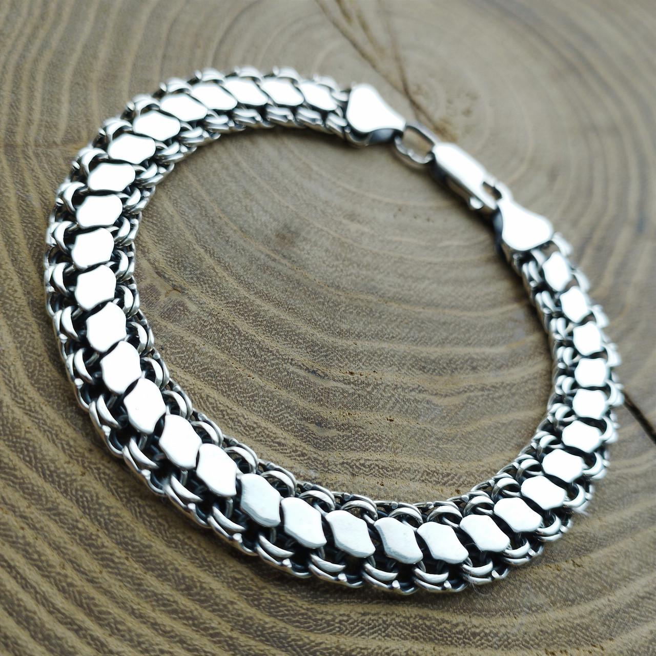 Браслет двойной Бисмарк с накладками Серебряный (256бр)