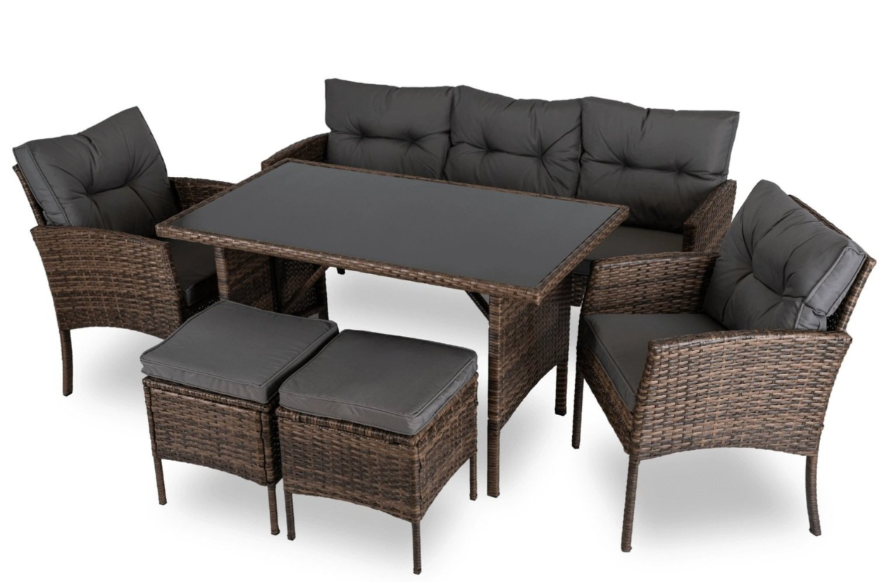 Комплект садовой мебели ATLANTA диван/2 кресла/2 пуфика/стол 6 мест ротанг Коричневый (33740825)