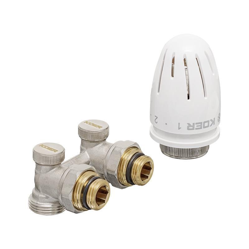 Комплект для нижнего подключения радиатора KOER SET-21 1/2"x3/4" угловой с термоголовкой ЗЗ (KR3173)