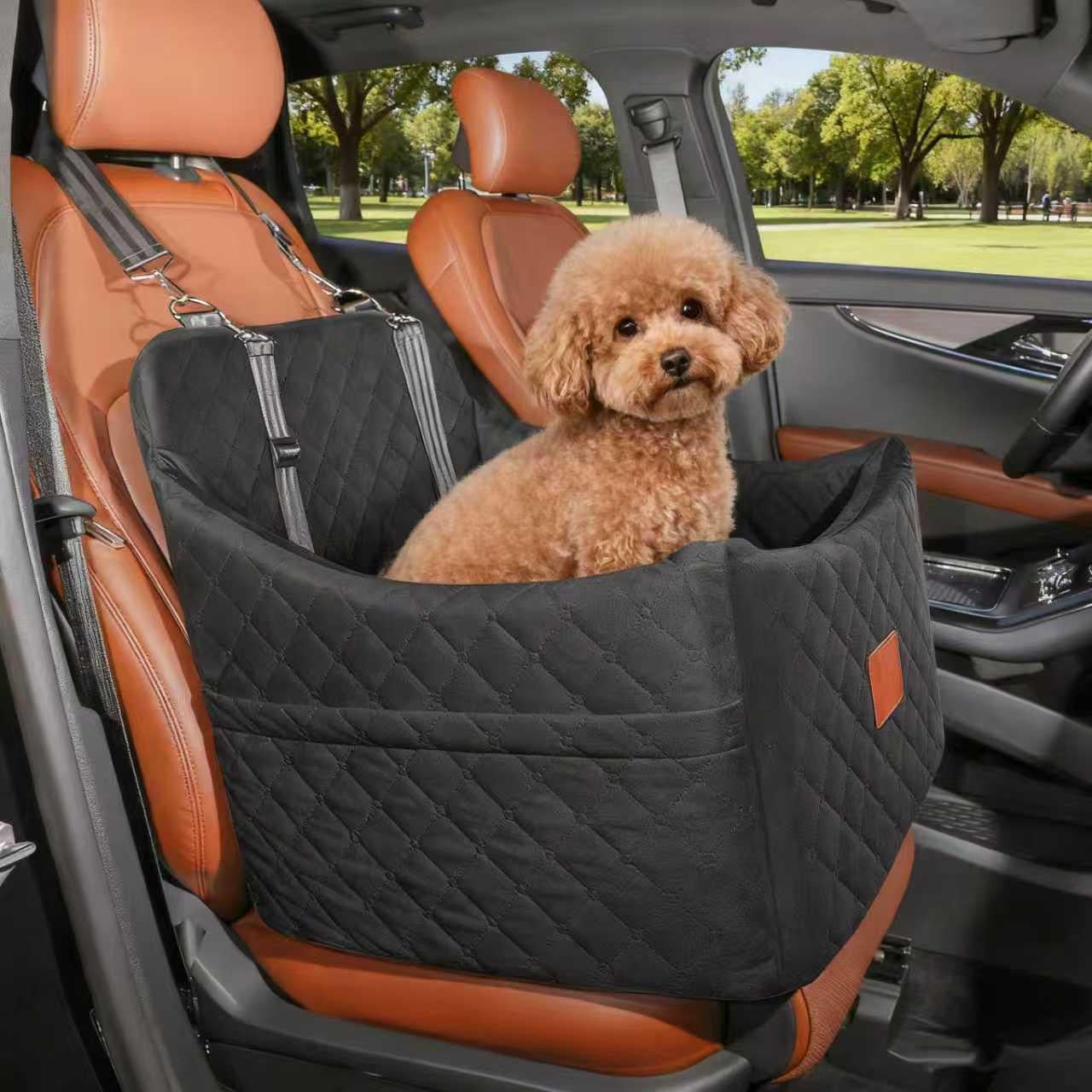 Кресло автомобильное NEWPET Premium 2в1 для перевозки собак малых и средних пород с фиксацией ремнем безопасности и карабином 47х47х45 см