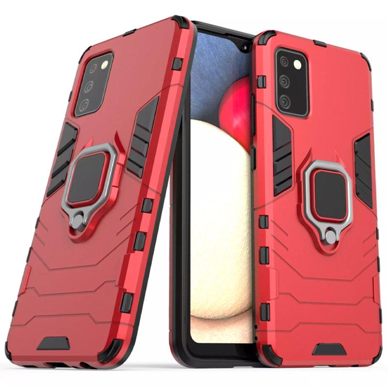 Ударопрочный чехол Transformer Ring for Magnet для Samsung Galaxy A02s Красный / Dante Red - фото 2