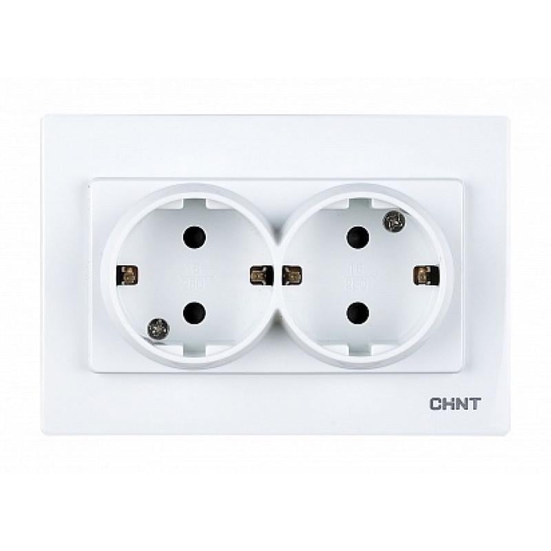 Розетка двойная CHINT NEW3 с заземлением модульная Белый (715396)