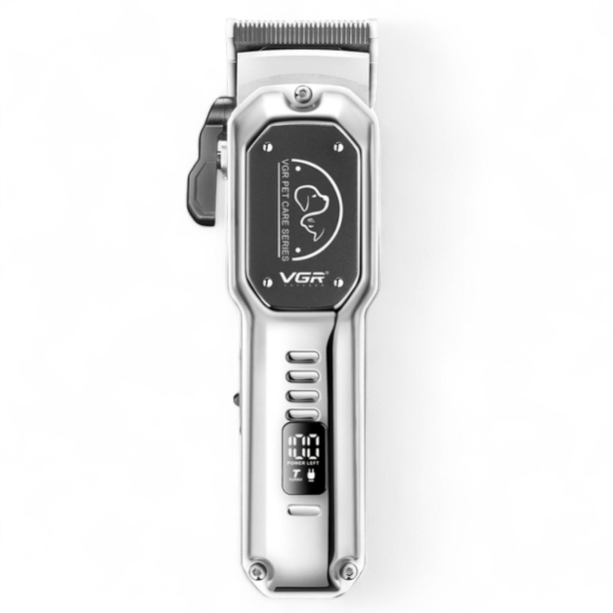Машинка для стрижки животных аккумуляторная VGR V-201Grey 4 насадки LED display (G_V-201Grey)