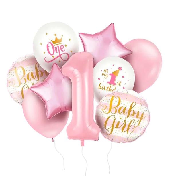 Набор из воздушных шаров 1 годик 9 шт. Розовый (415445) Набор из воздушных шаров 1 годик 9 шт. Розовый (415445)
