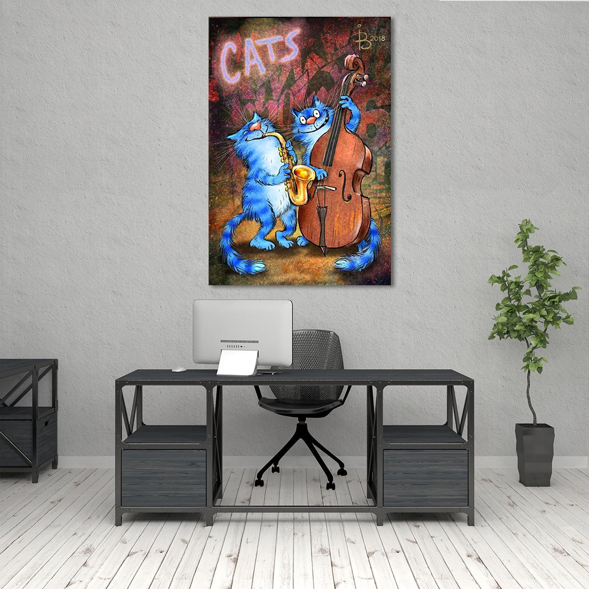 Модульная картина В джазе только котики 1 модуль 70x105 см (_rinaz_20181634005)
