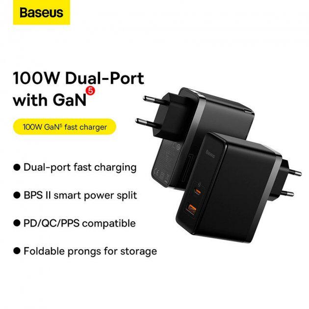 Зарядное устройство Baseus GaN5 QC4.0/PD3.0 100 W 20 V/5 A Type-C 1 м Black (CCGP090201) - фото 19