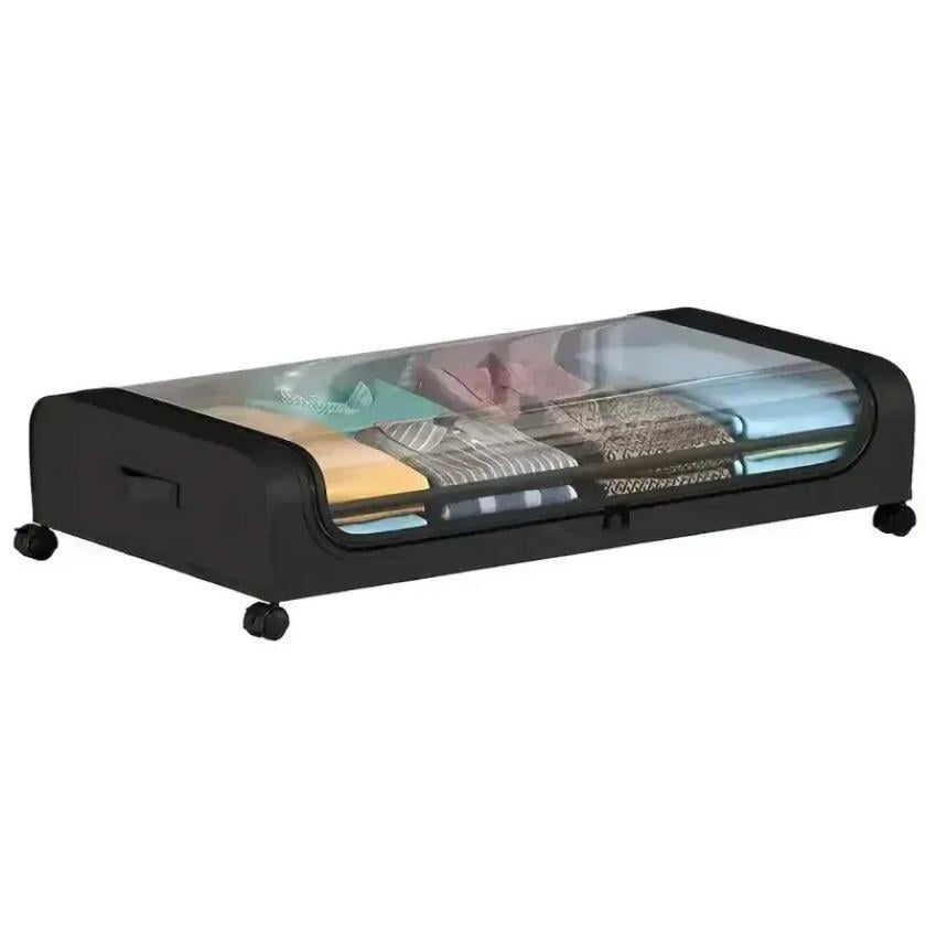 Органайзер подкроватный с прозрачной крышкой и колесами Черный (MF67)