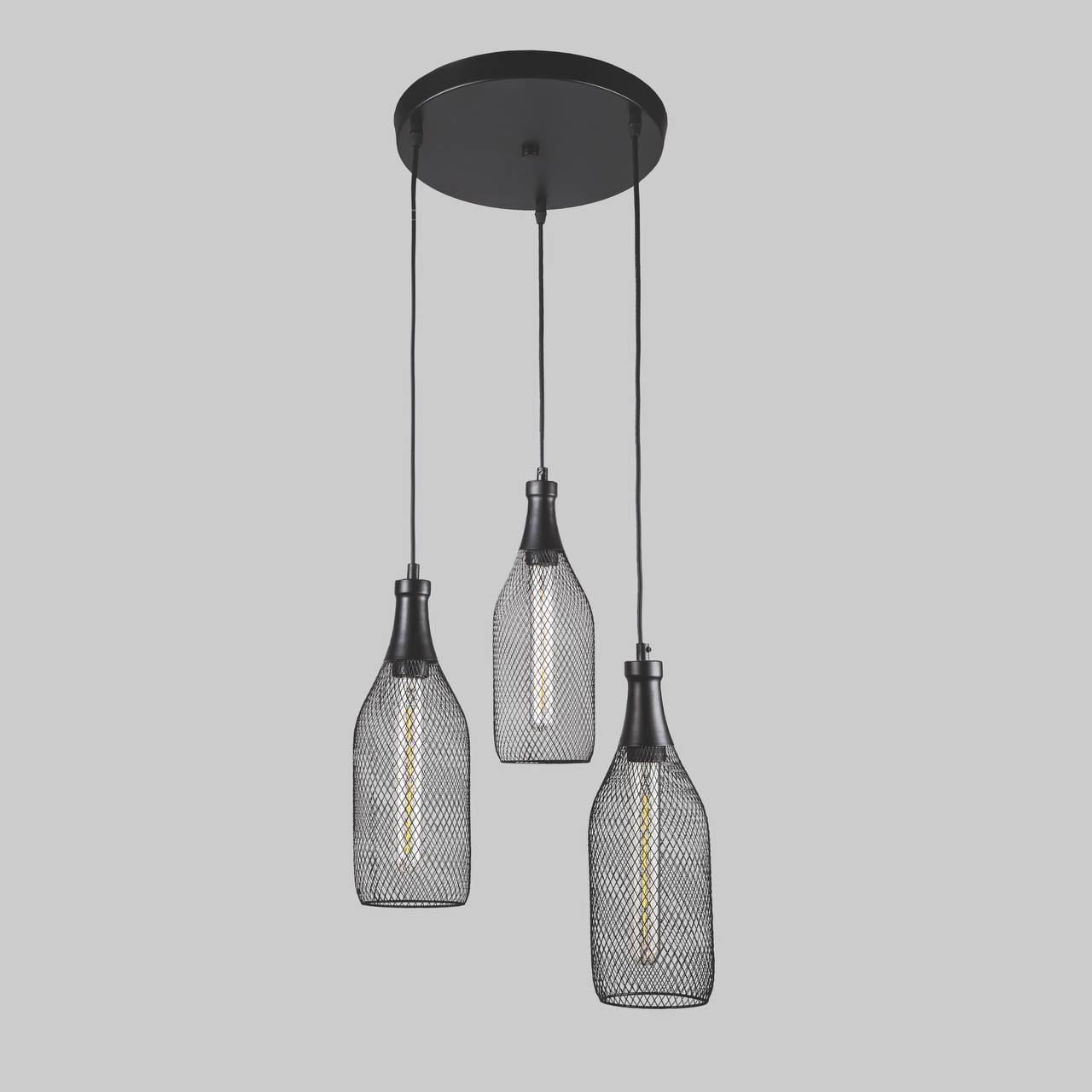 Люстра Бутылочки в стиле лофт Черный (907-003F-3 BK (300)