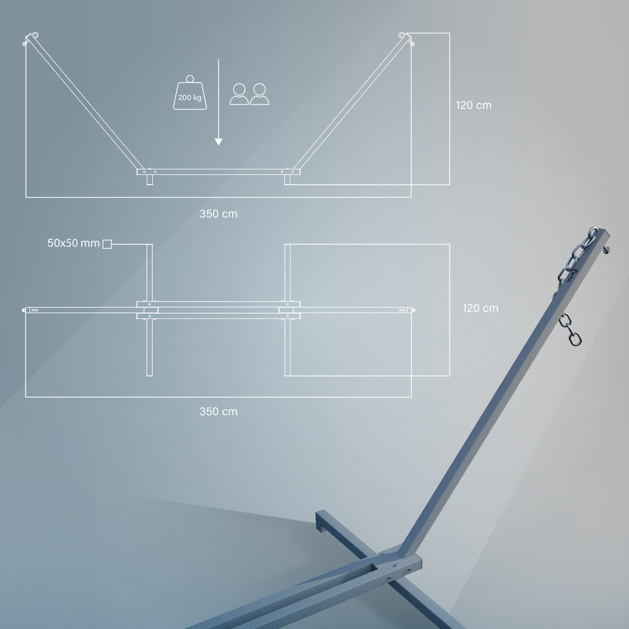 Стійка для двомісного гамака WCG металевий каркас квадратний профіль 50х50 мм Сірий (W-5050-G1) - фото 9 Стійка для двомісного гамака WCG металевий каркас квадратний профіль 50х50 мм Сірий (W-5050-G1) - фото 9