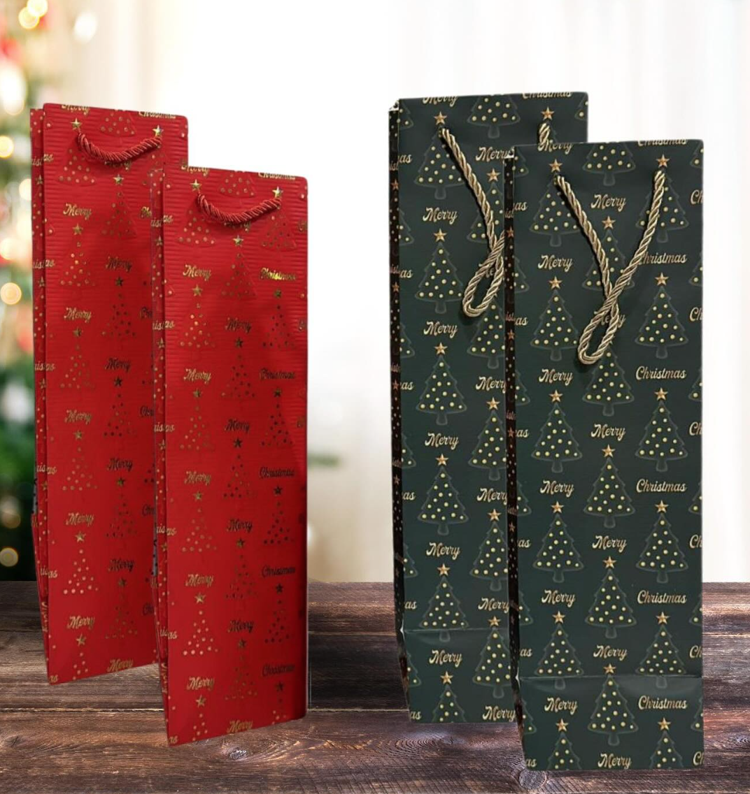 Пакет новогодний бумажный под бутылку Christmas 36х11х11 см (R32995)
