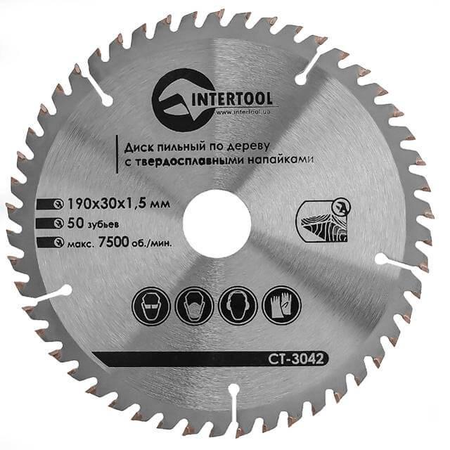 ДискпильныйподревесинеIntertool190x30x1,5мм50зубовствердосплавныминапайками(CT-3042)