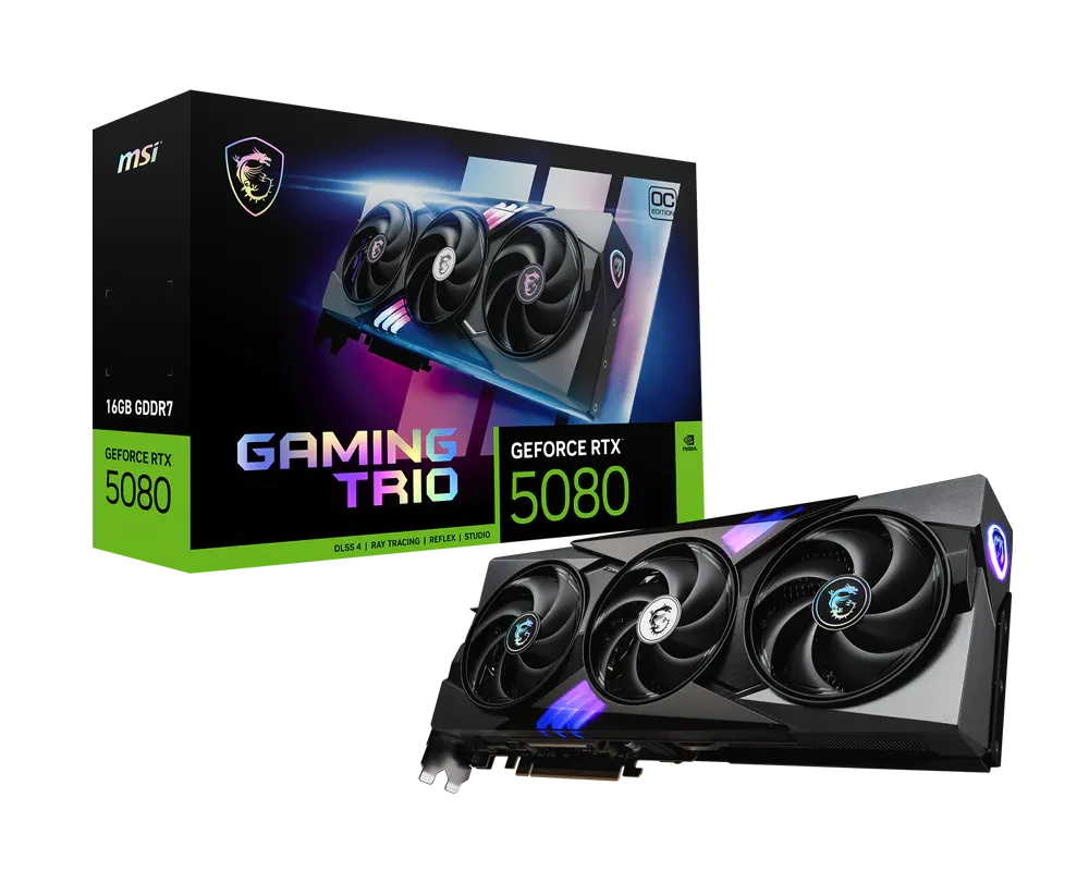 Видеокарта RTX 5080 16GB GDDR7 Gaming Trio OC MSI (GeForce RTX 5080 16G GAMING TRIO OC)