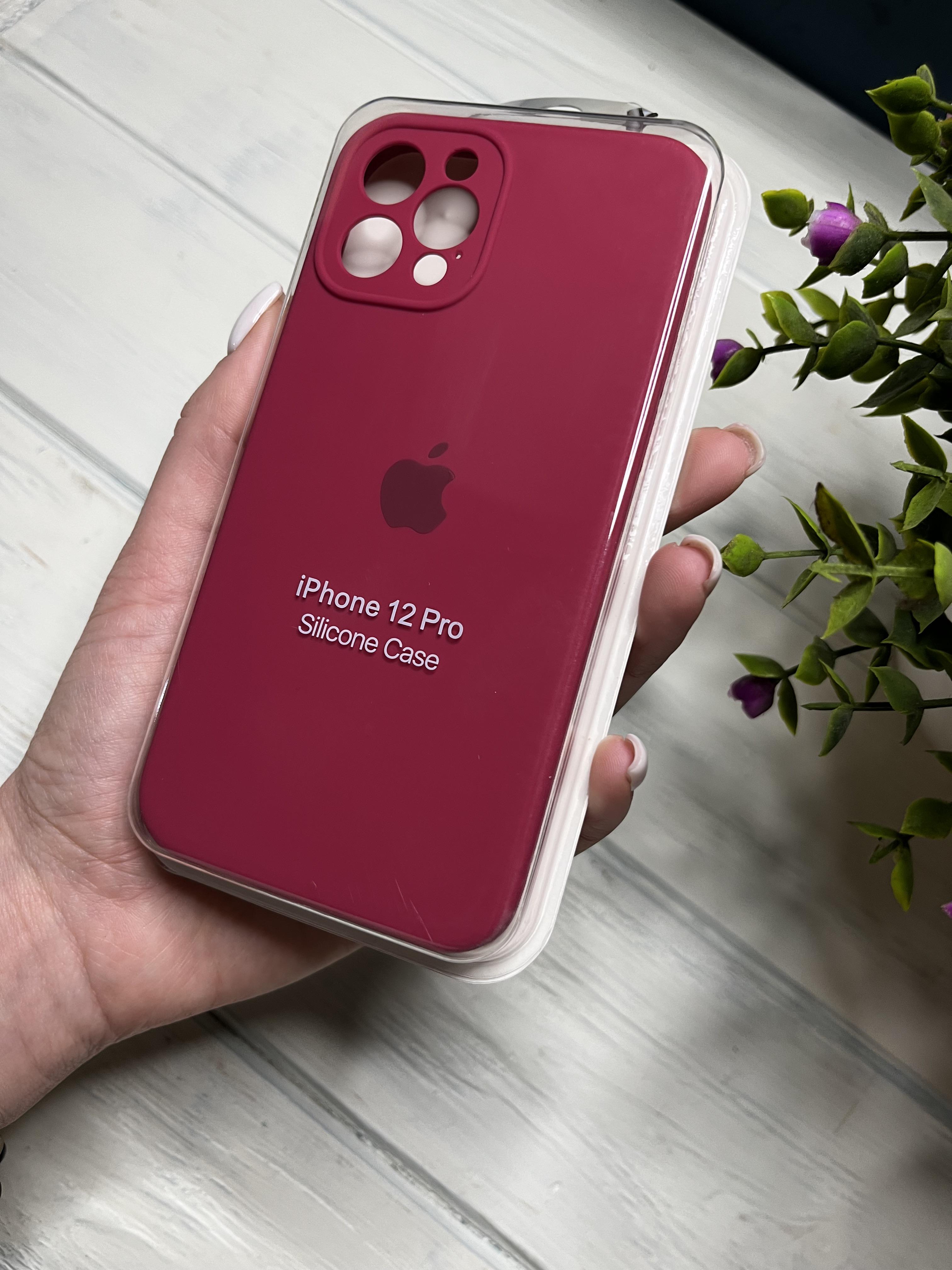 Чехол накладка на iPhone (Айфон) 12 pro квадратные борта silicone case full camera Apple