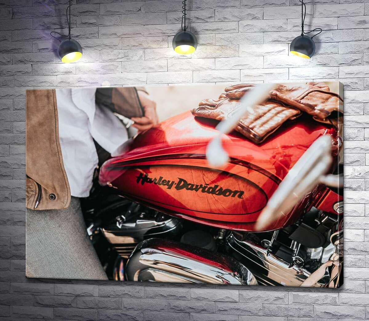 Картина ArtPoster Яркая эмблема на мотоцикле Harley-Davidson вблизи 130x87 см Модуль №1 (003947)