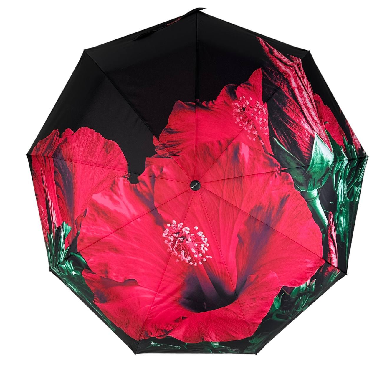 Зонт женский автомат Rain Flower в подарочной упаковке с платком Черный с красным цветком (01020-4) - фото 3