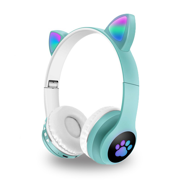 Навушники бездротові Cat Ear VZV-23M Bluetooth з RGB підсвічуванням та котячими вушками Бірюзовий