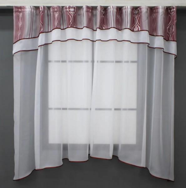Тюль с аркой на кухню 280х170 см Белый/Бордовый (036к) Тюль с аркой на кухню 280х170 см Белый/Бордовый (036к)