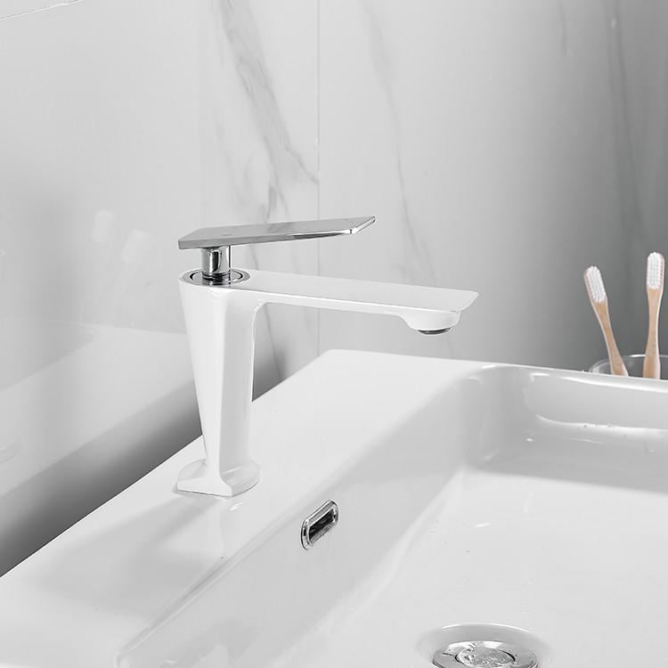 Смеситель дизайнерский для умывальника однорычажный кран горизонтальный WanFan Белый/Хром