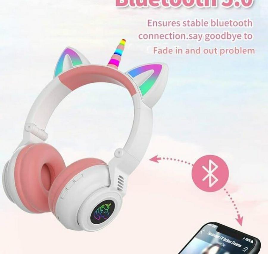 Наушники беспроводные Cute Headset 27STN/Bluetooth Кошачьи ушки с мульти RGB/MP3 плеером White - фото 4